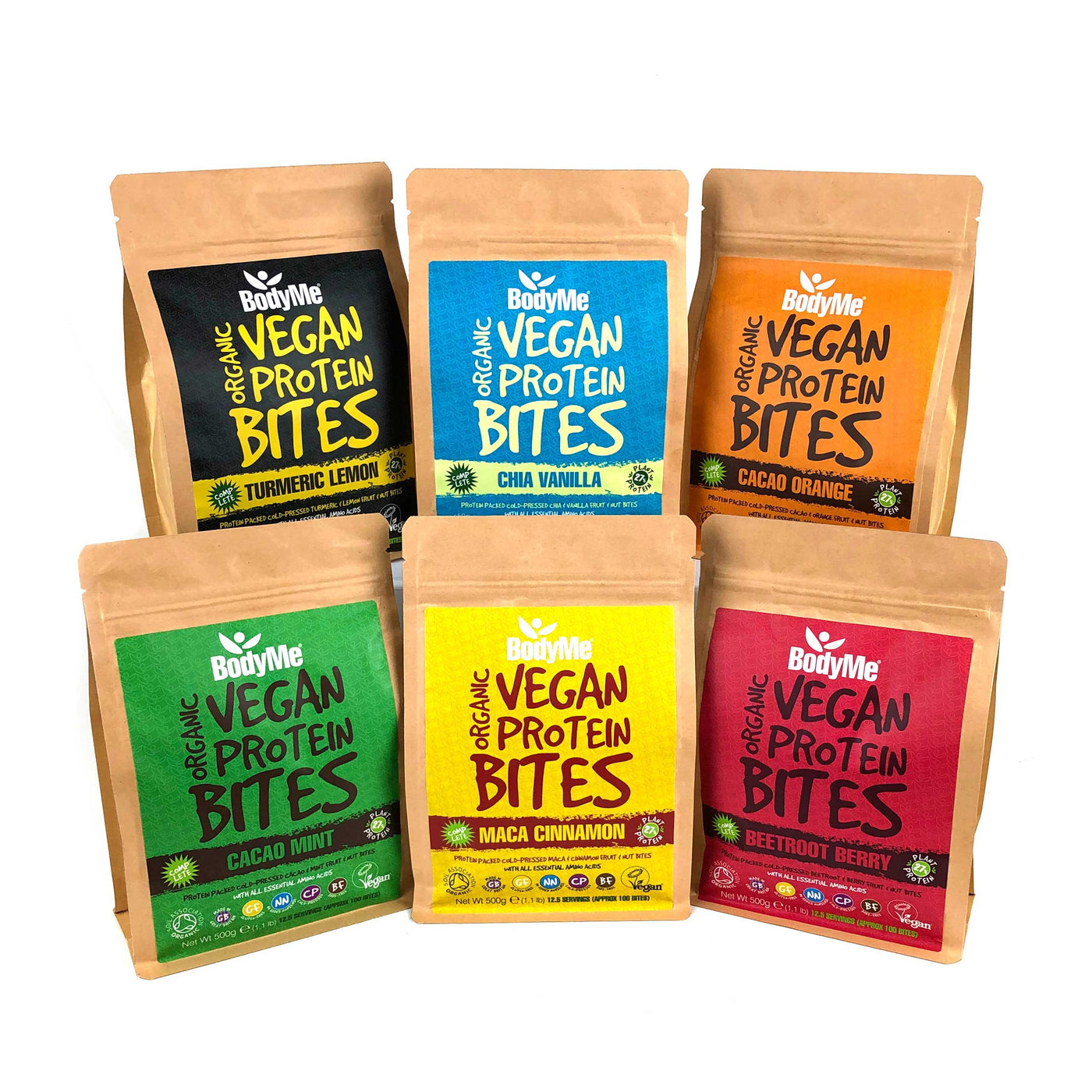 BodyMe Organic Vegan Protein Bites Snacks With 3 Plant Proteins Group Pic