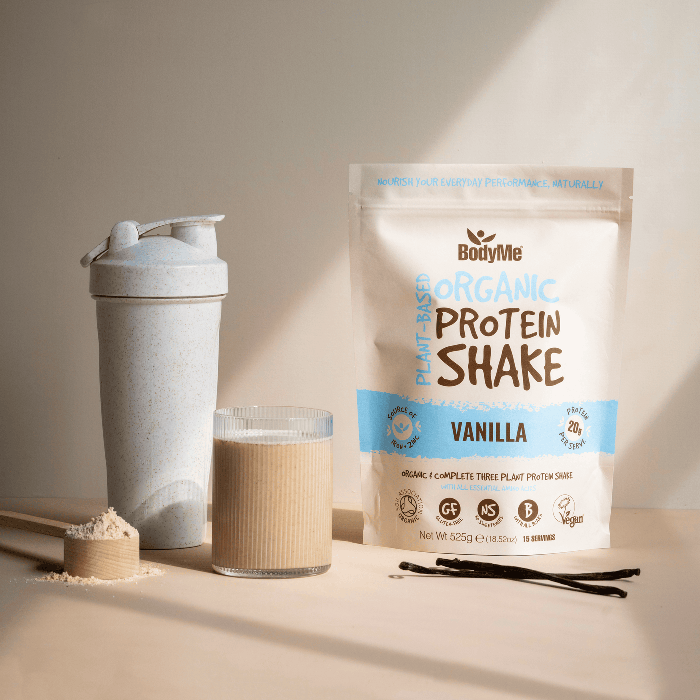 Vanilla Protein Shake Pack and Shaker - Vegan Protein Shake - BodyMe