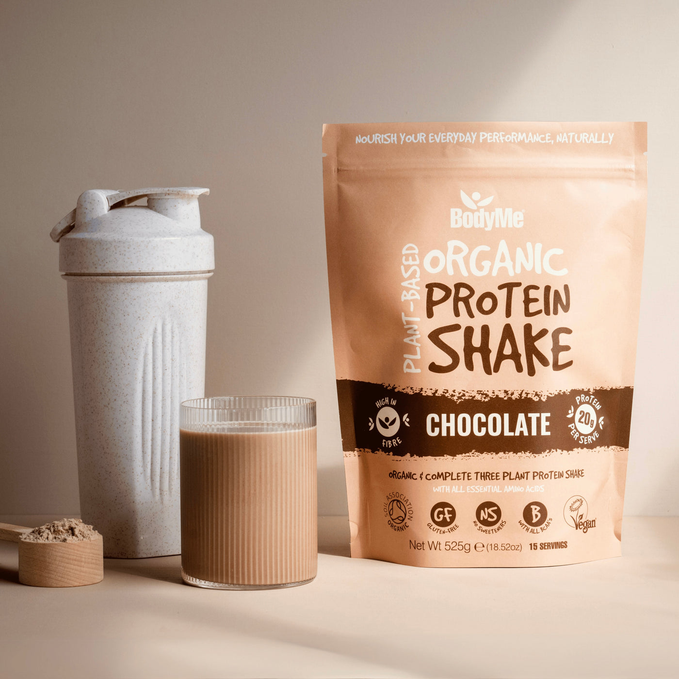 Chocolate Protein Shake Pack and Glass - Vegan Protein Shake - BodyMe