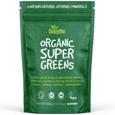 BodyMe Daily Greens Powder with 10 Organic Superfoods including Wheatgrass, Moringa, Spirulina, Chorella, Matcha, Prebiotic Inulin, Mango, Turmeric, Beetroot and Ashwagandha