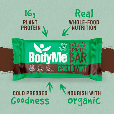 BodyMe Health organic vegan protein blend bars – 16g protein per bar with no added refined sugar or sweeteners