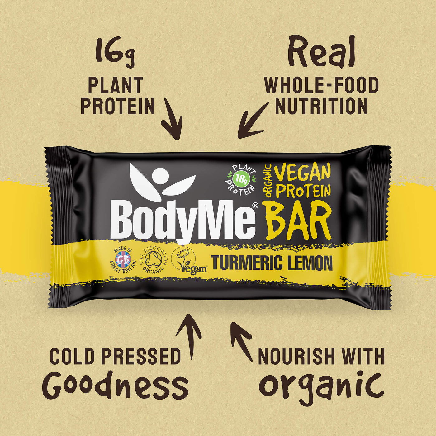 BodyMe vegan organic plant-based protein blend snack bars – turmeric lemon