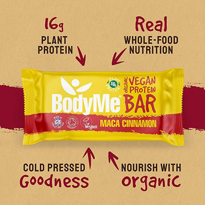 BodyMe Maca Cinnamon plant-based organic protein bars